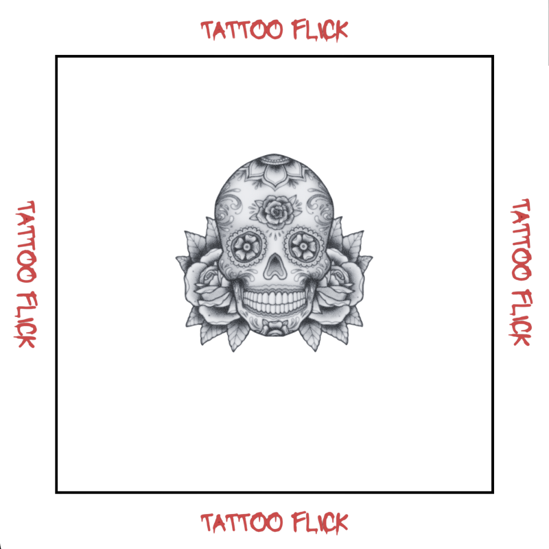 Sugar Skull With Roses - Temporary Tattoo