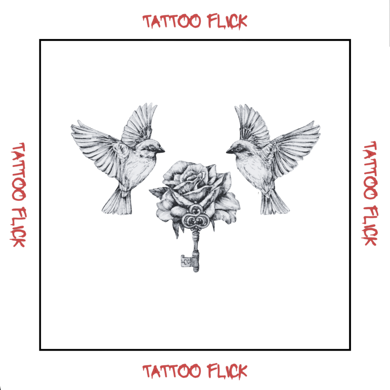 Birds, Rose and Key - Temporary Tattoo