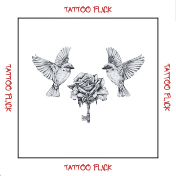 Birds, Rose and Key - Temporary Tattoo