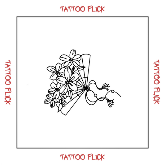 Fan and Flowers  - Temporary Tattoo