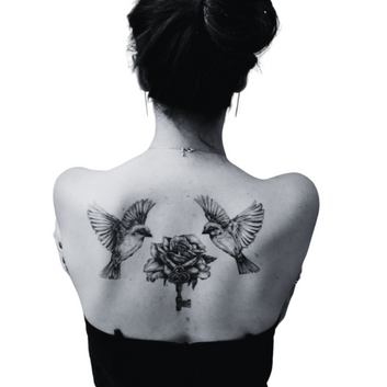 Birds, Rose and Key - Temporary Tattoo