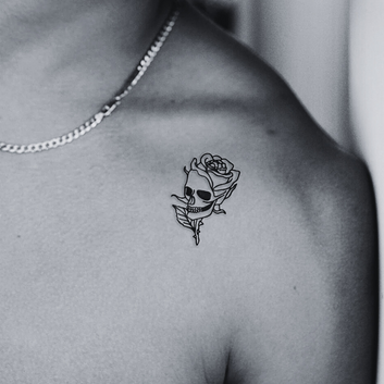 Skull With Rose - Temporary Tattoo