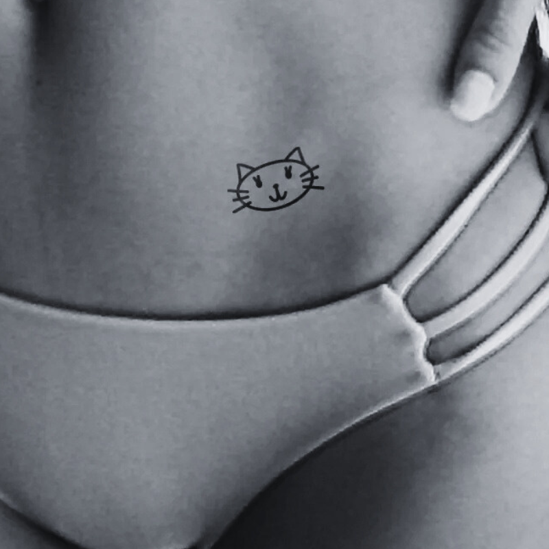 Small Cat With Eyelashes - Temporary Tattoo