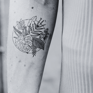 Circle with Tropical Plants - Temporary Tattoo