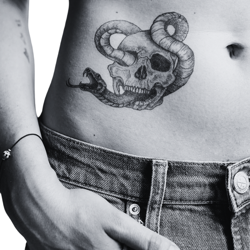 Skull with Snake - Temporary Tattoo