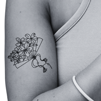 Fan and Flowers  - Temporary Tattoo